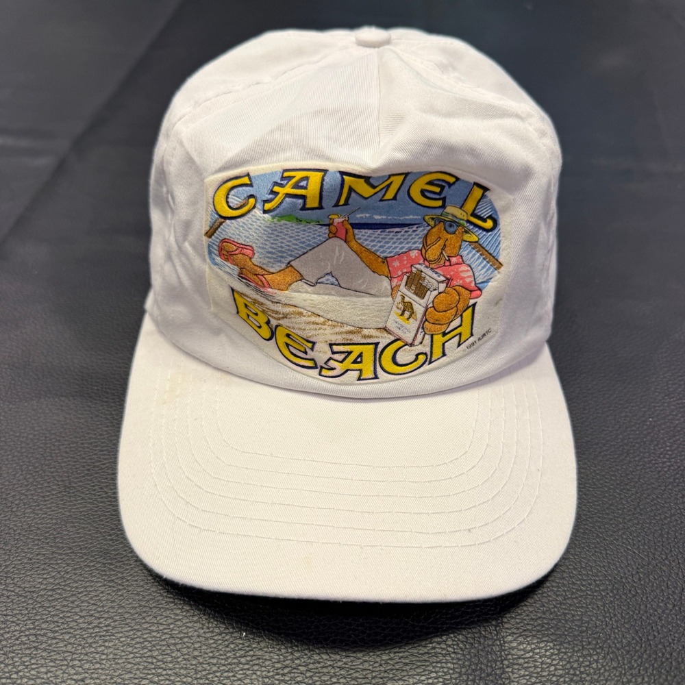 Camel Beach Snapback Hat Mens OSFA White Vintage 1991 Joe Camel Graphic 90s